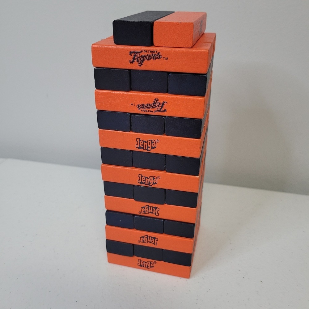Jenga Detroit Tigers MLB Board Game‎ Orange Navy Wood Blocks Complete